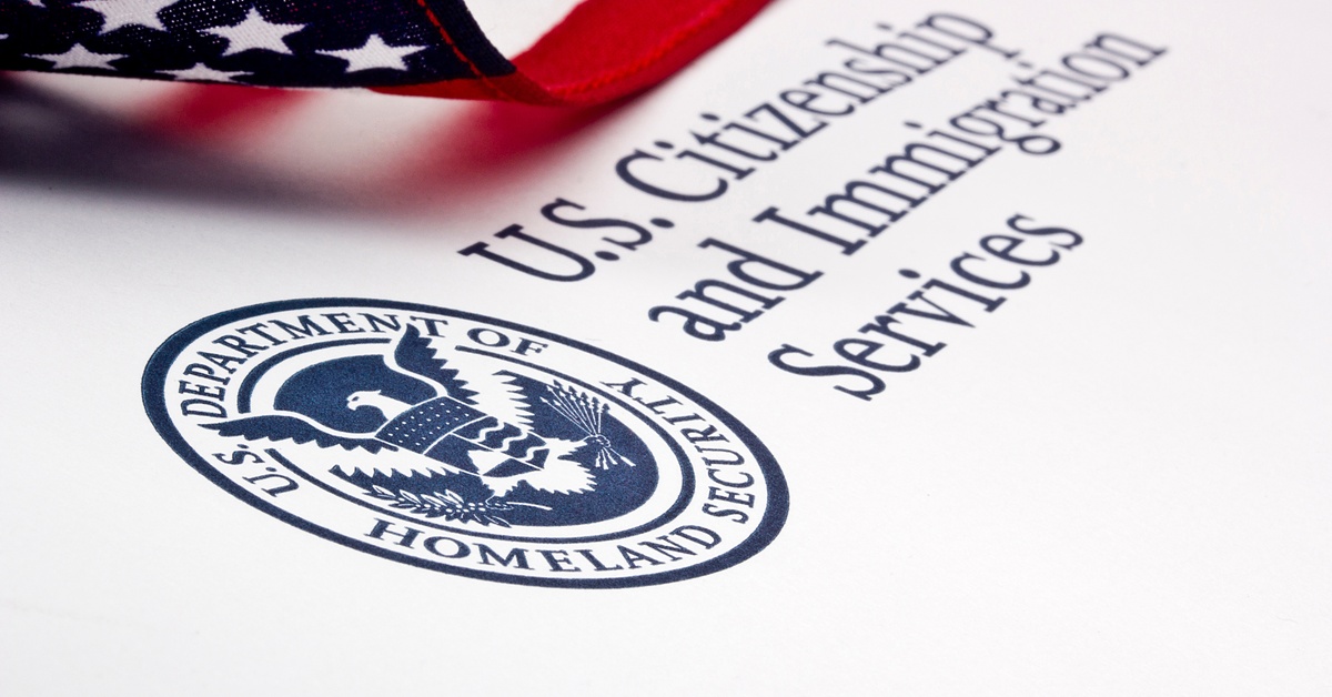 A white paper with the U.S. Department of Homeland Security logo and the words "U.S. Citizenship and Immigration Services."